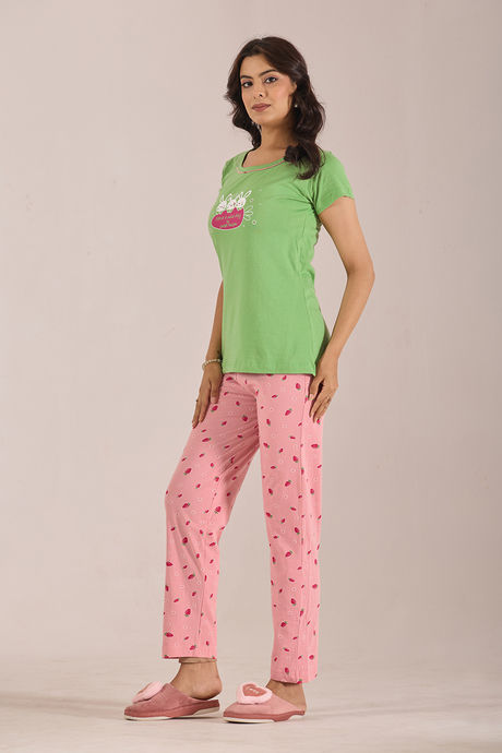 Sweet Moon Knit Cotton Pyjama Set - Pastelpink Green — image 3